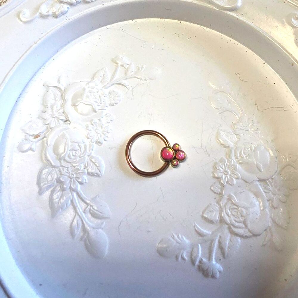 Pink Opal Captive Bead Nose Ring Piercing Jewelry